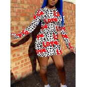 Lovely Casual Letter Leopard Print White Mini Dres