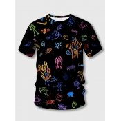 Lovely Boy Street O Neck Graffiti Print Black T-sh