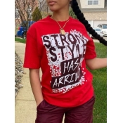 Lovely Casual Letter Print Patchwork Red T-shirt