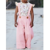 Lovely Girl Casual Suspender Button Design Pink Pa