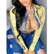 Lovely Sexy Bandage Hollow-out Design Yellow T-shi
