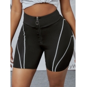 Lovely Sportswear Striped Zipper Design Black Shor