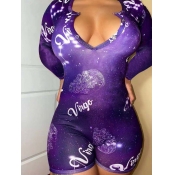 Lovely Casual Letter Print Gradient Purple Plus Si
