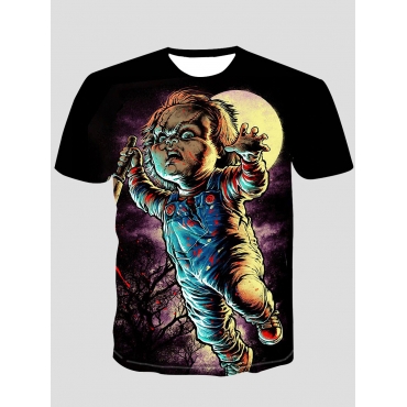 

LW Men Character Cartoon Print T-shirt, Black