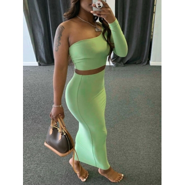 

LW BASIC One Shoulder Skinny Skirt Set, Green