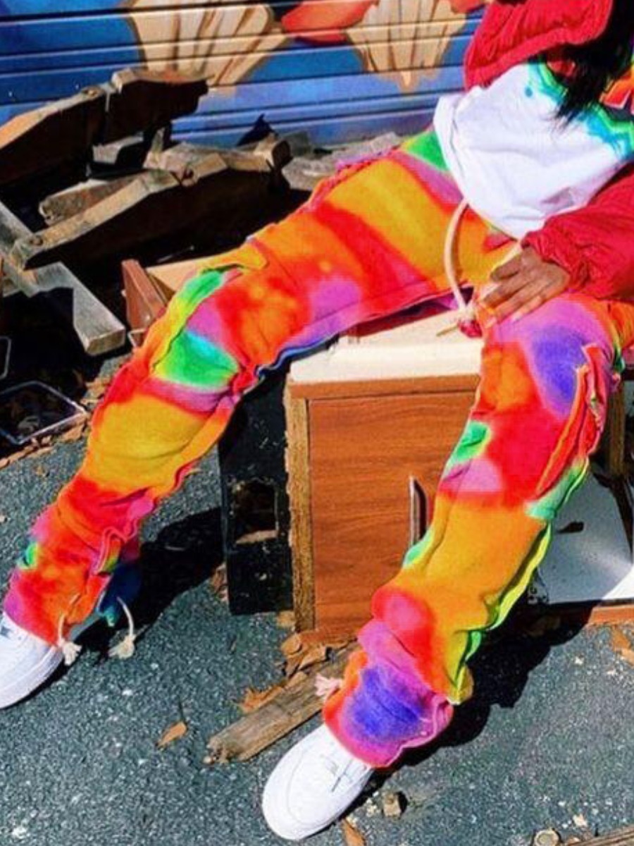 LW Chic Color-lump Patchwork Pocket Design Multicolor Pants