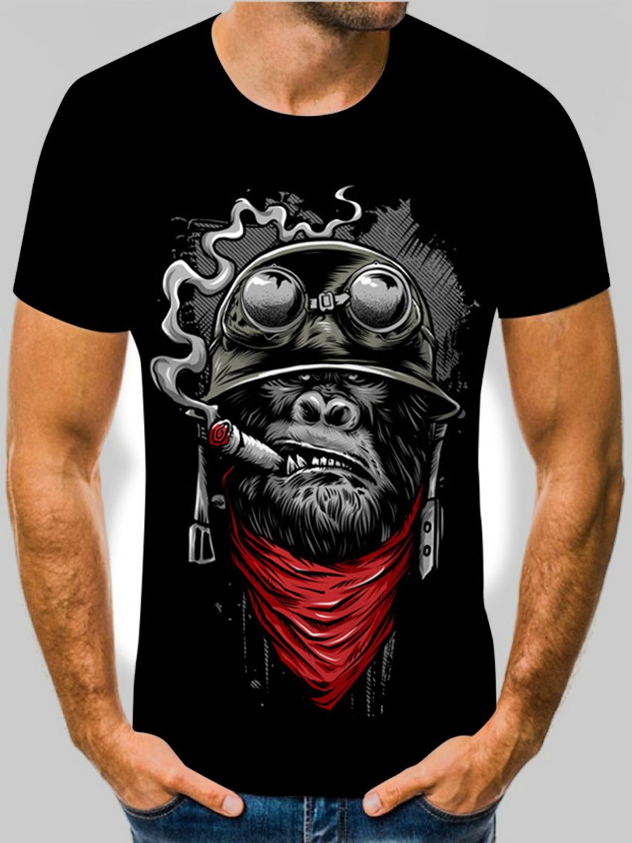 

Lovely Men Street Graffiti Print Patchwork Black T-shirt