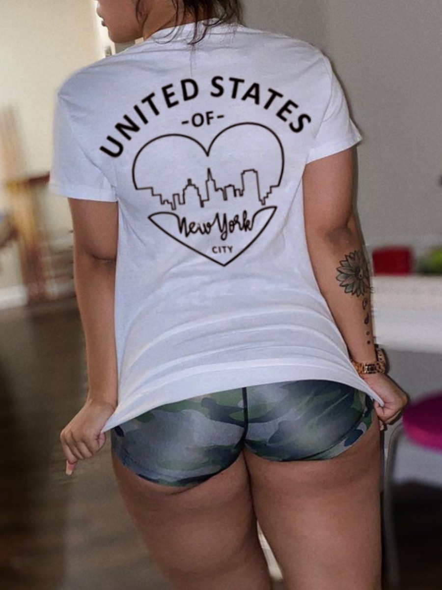 

Lovely Casual Heart-shaped Letter Print White Plus Size T-shirt