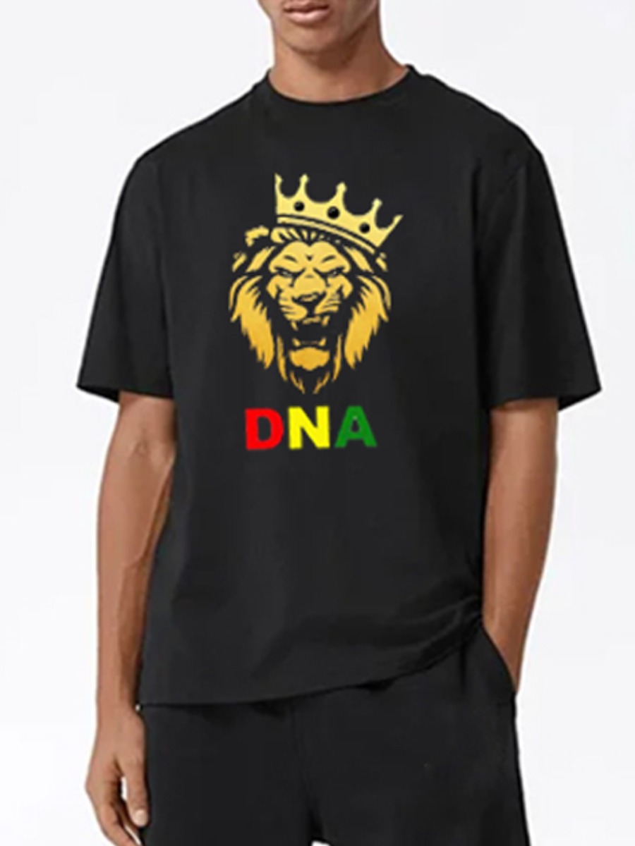 

LW Men Casual Crown Letter Print Black T-shirt