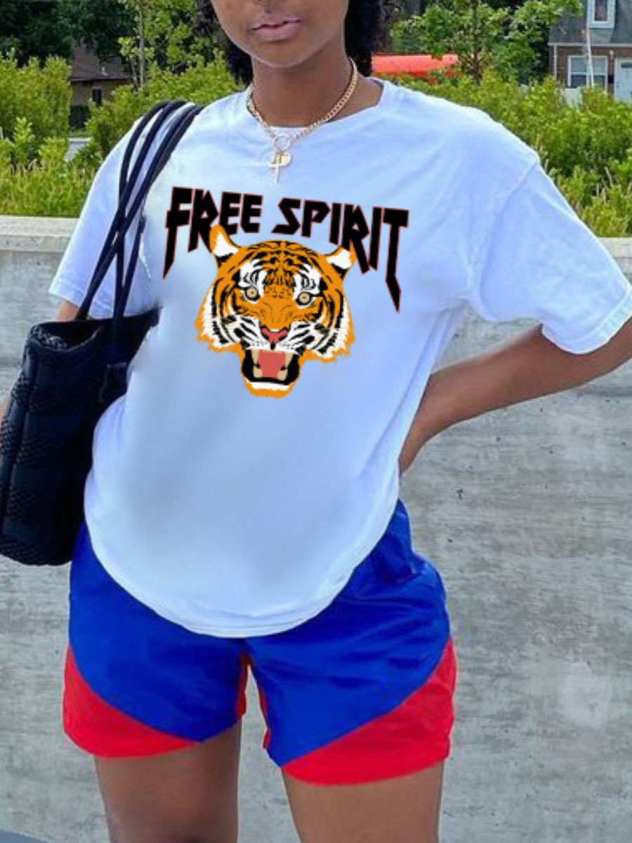 

LW Plus Size Trendy Leopard Letter Print White T-shirt