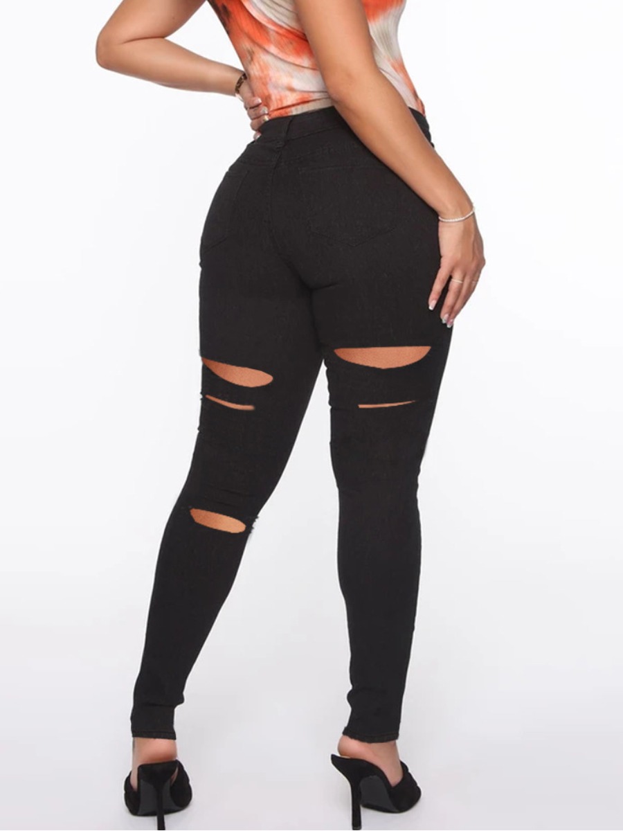 

Lovely Trendy High-waisted Broken Holes Black Jeans