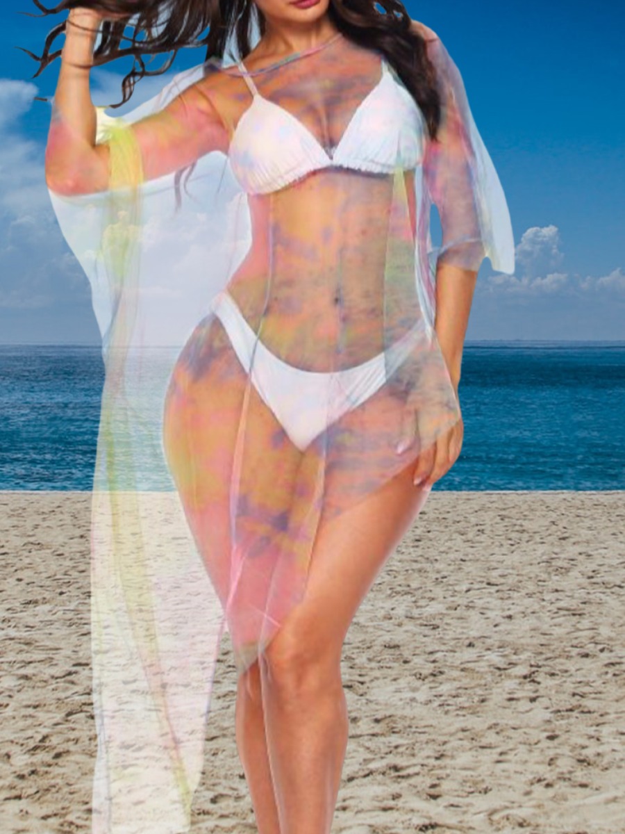

Lovely Casual Tie-dye Asymmetrical Multicolor Cover-up, Multi
