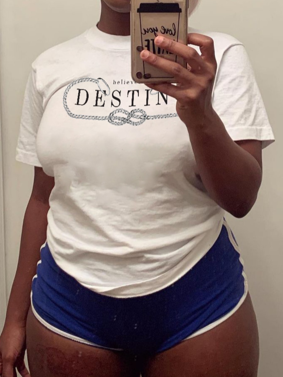 

Lovely Casual O Neck Letter Print White T-shirt