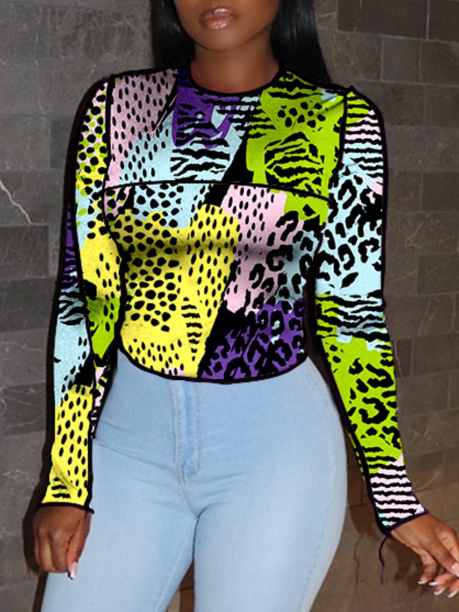 

Lovely Casual O Neck Leopard Print Green T-shirt(No-positioning Printing)