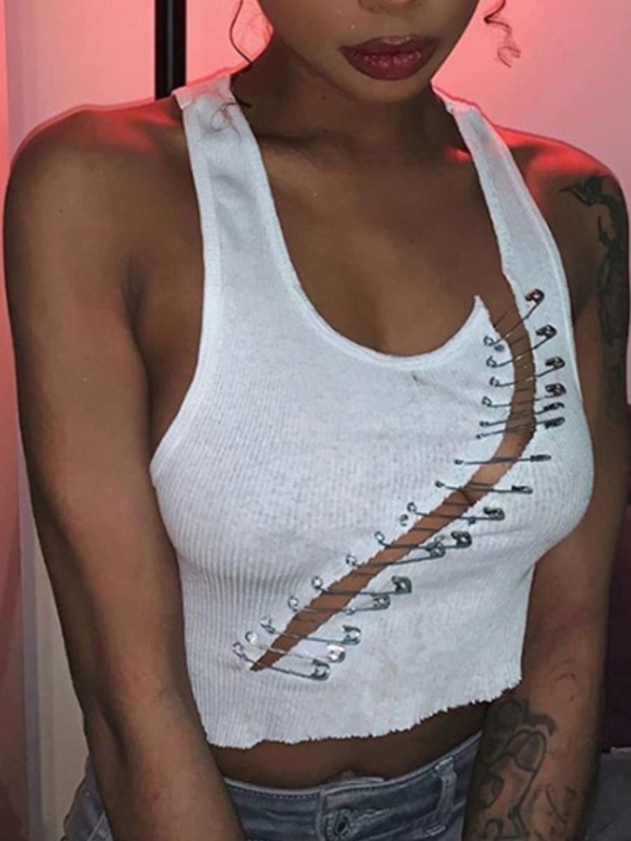 

Lovely Street Pin Hollow-out Design White Camisole