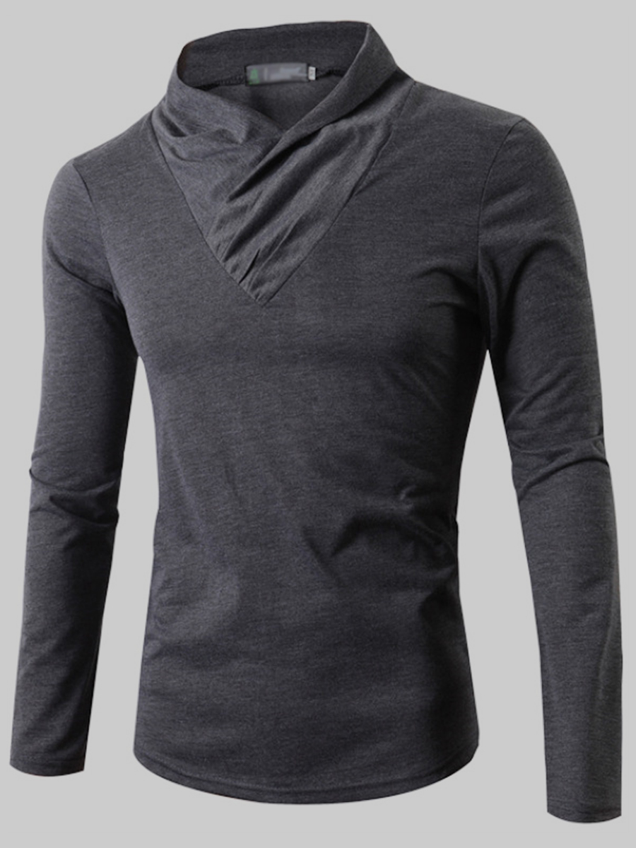 

Lovely Casual Mandarin Collar Dark Grey Men T-shirt