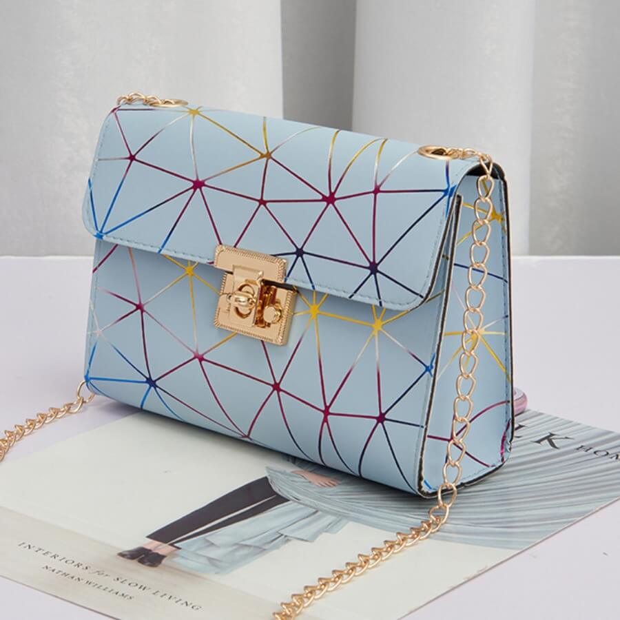 

LW Geometric Print Metallic Lock Crossbody Bag, Baby blue
