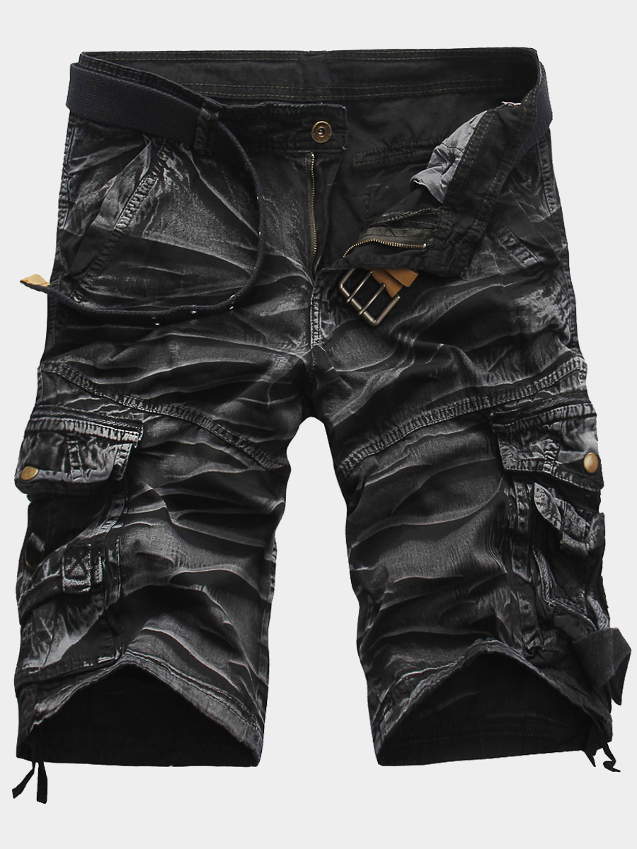 

Lovely Men Casual Camo Print Pocket Design Black Shorts, Black camouflage