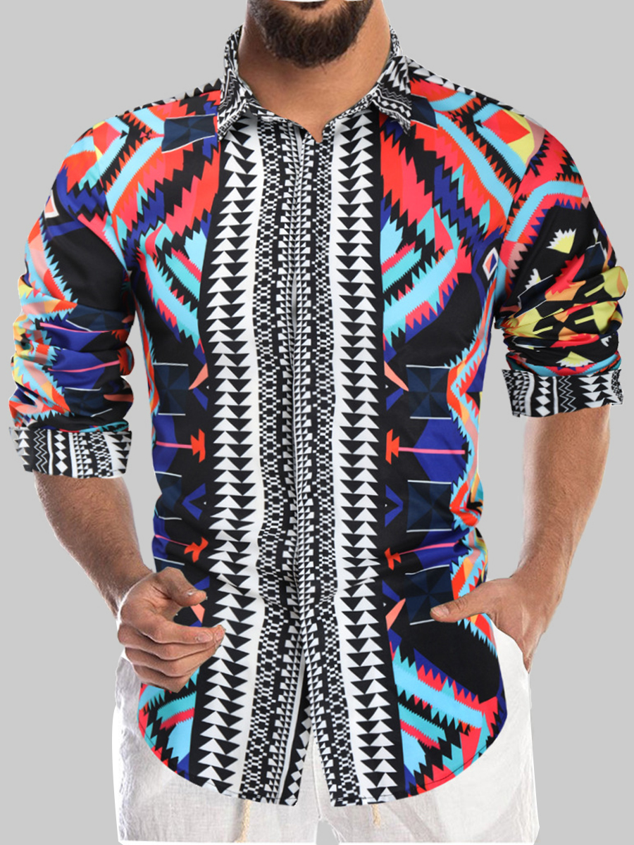 

Lovely Men Casual Turndown Collar Geometric Print Multicolor Shirt, Multi