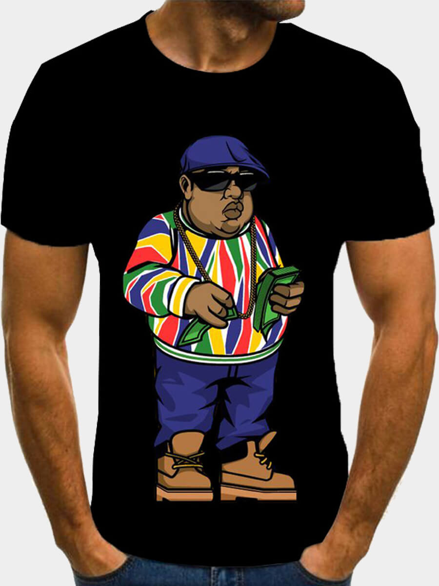 

LW Men Casual O Neck Cartoon Print Black T-shirt