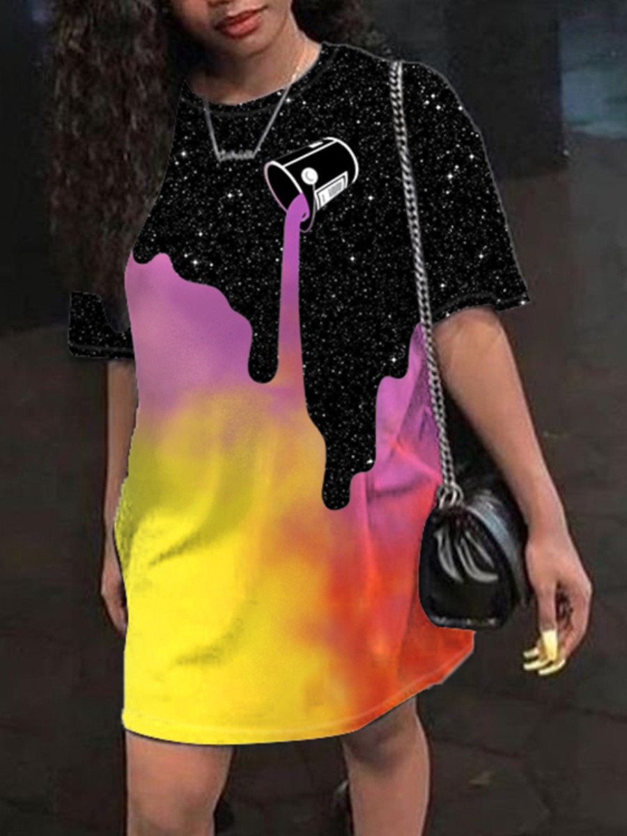 

Lovely Casual Starry Sky Print Tie-dye Black Knee Length Dress