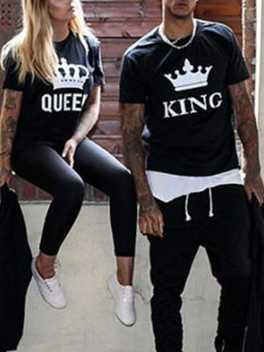 

Lovely Casual Crown Letter Print Black Men T-shirt