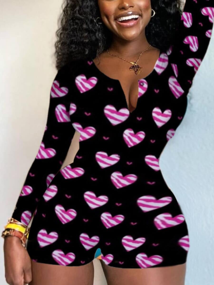 

Lovely Casual Heart-shaped Print Black Loungewear