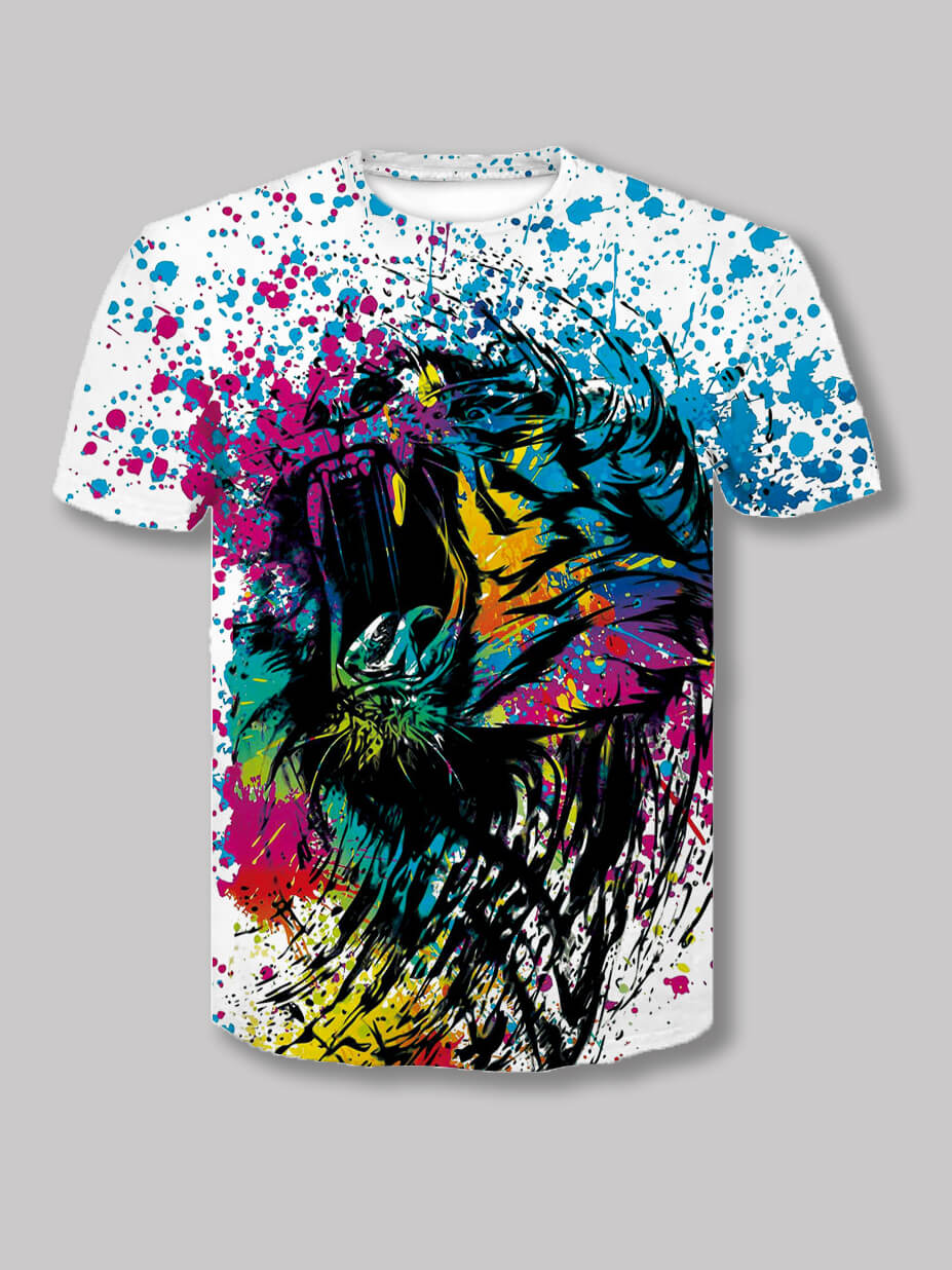 

Lovely Boy Street O Neck Splash Ink Print Multicolor T-shirt, Multi