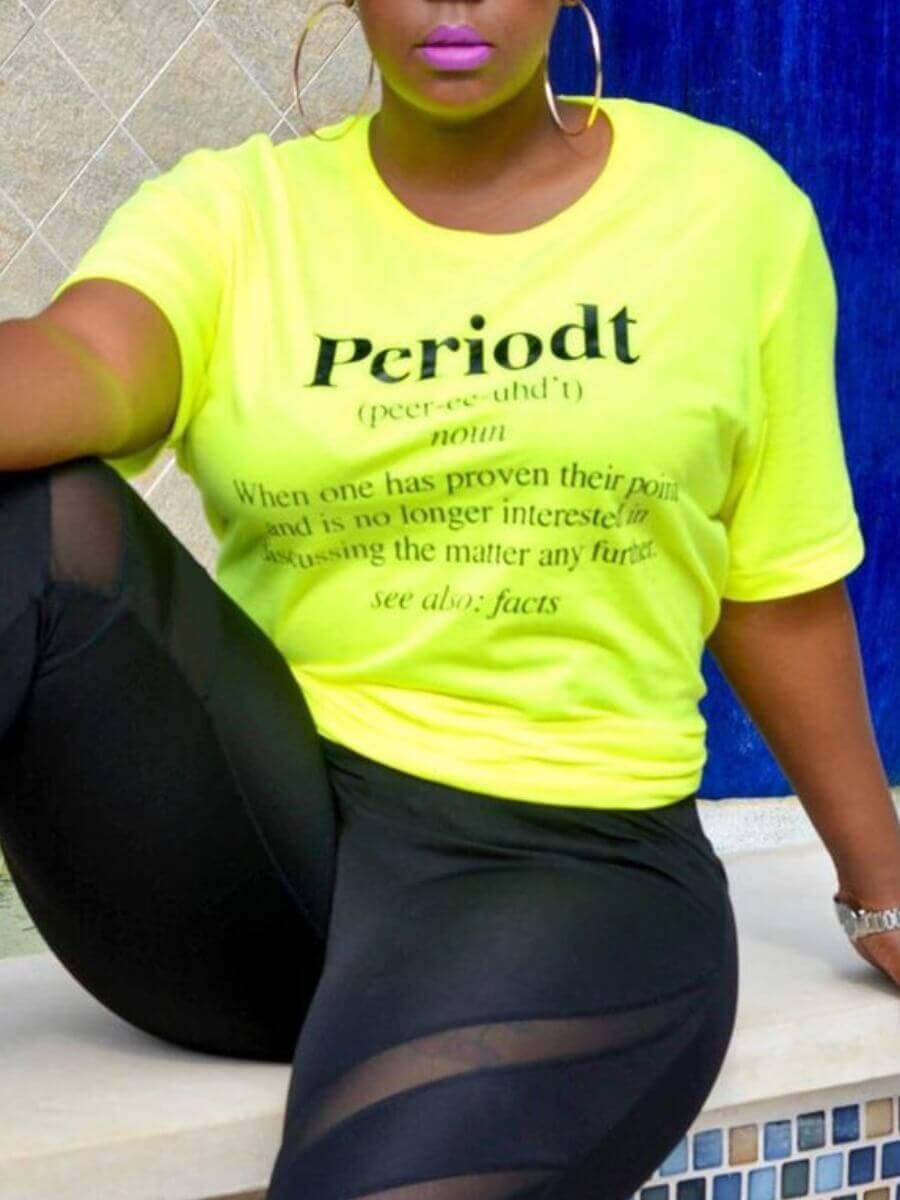 

LW Casual O Neck Letter Print Yellow T-shirt