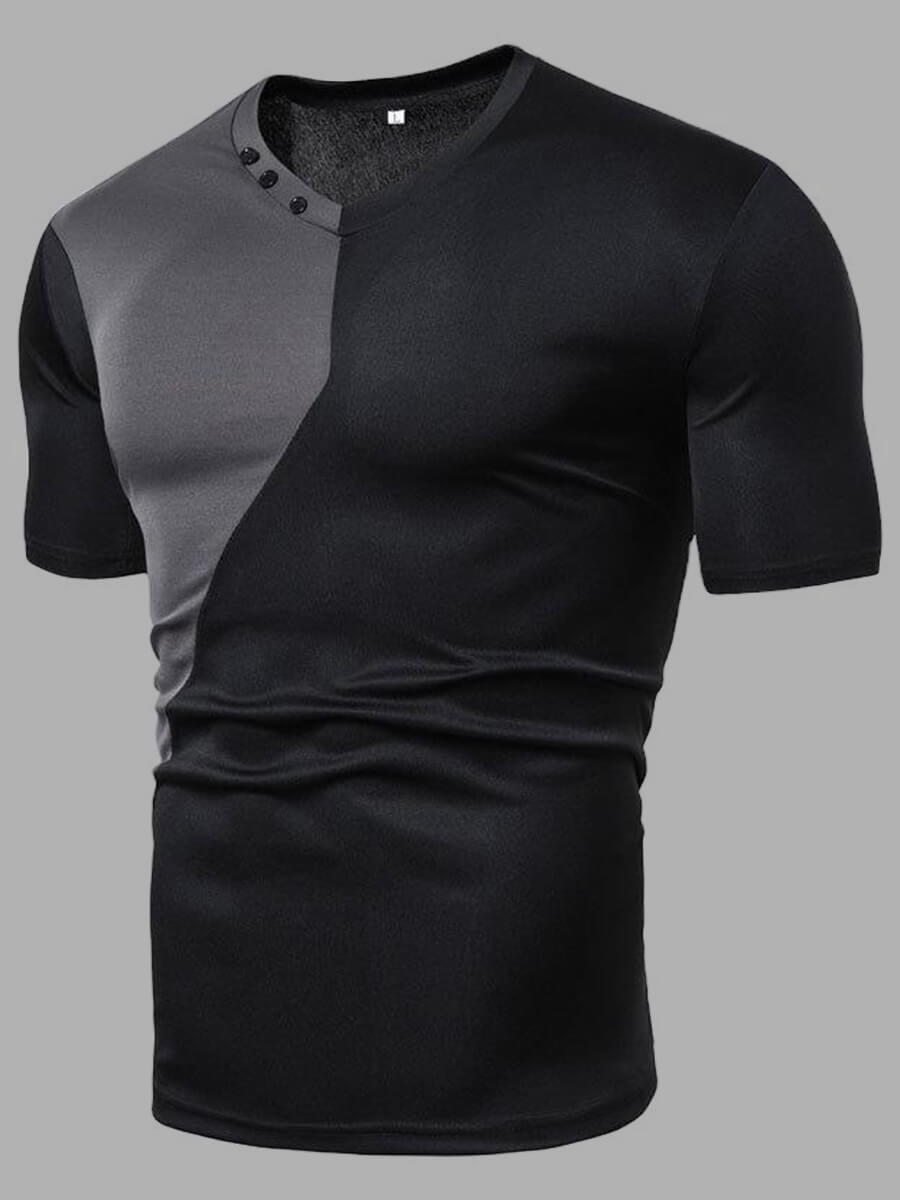 

Lovely Men Work V Neck Patchwork Black T-shirt
