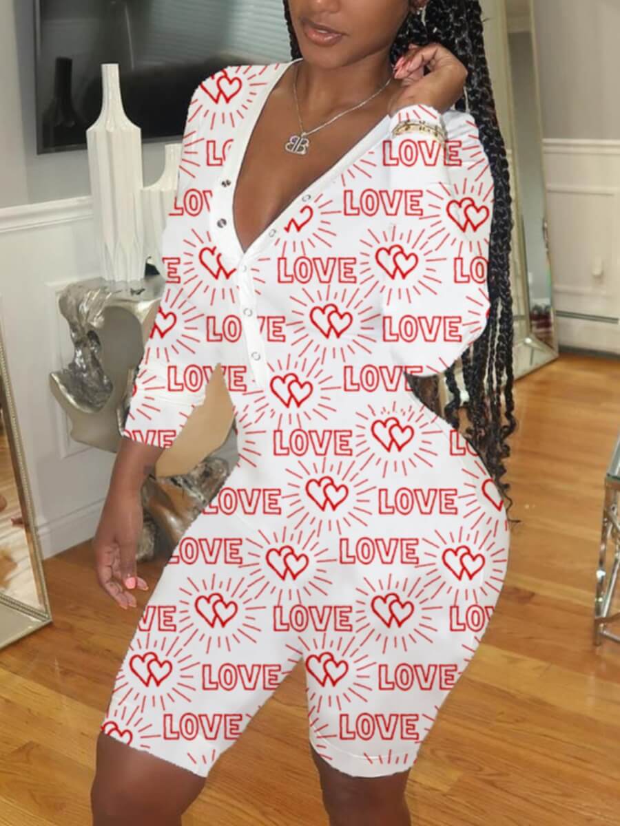 

Lovely Casual V Neck Letter Print White One-piece Romper