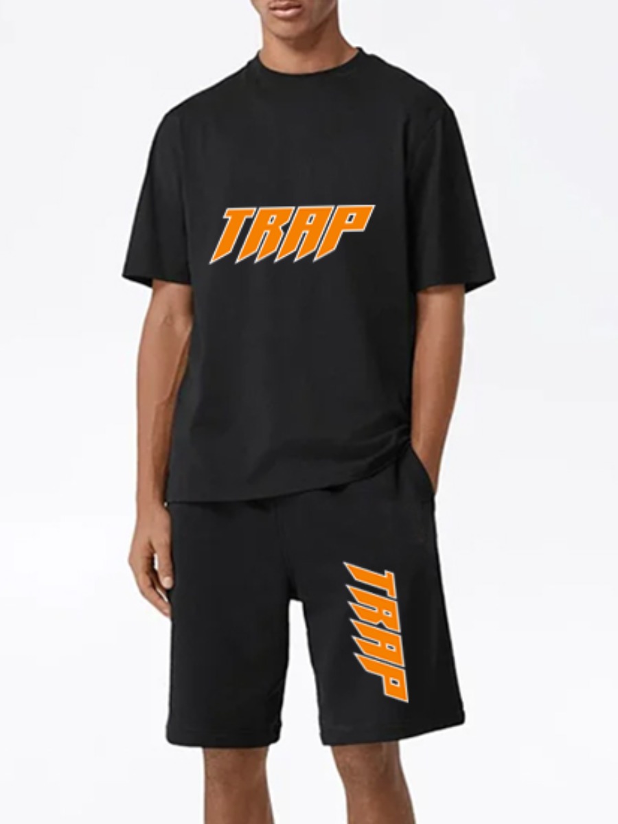 

Lovely Casual O Neck Letter Print Black Men Two Piece Shorts Set