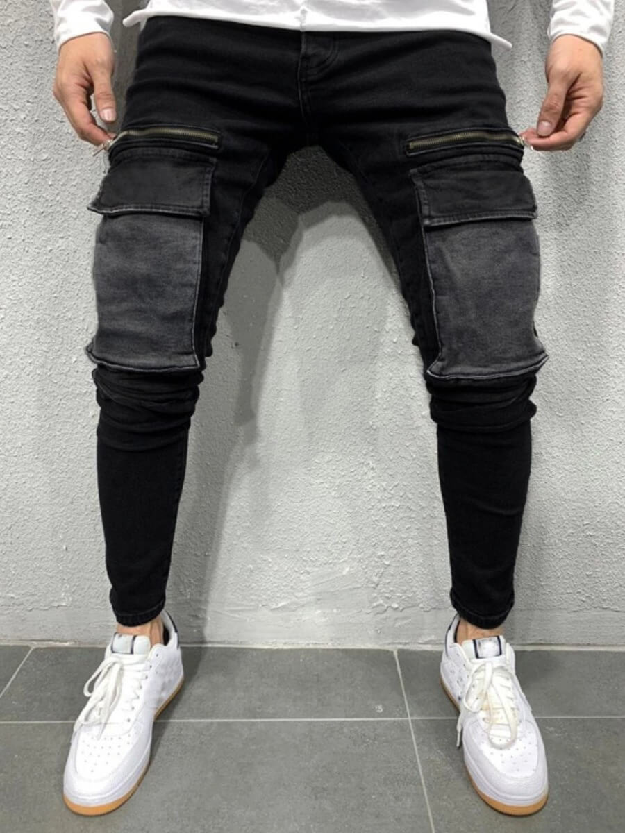 

Lovely Men Street Hooded Collar Skeleton Print Blue Hoodie, Black