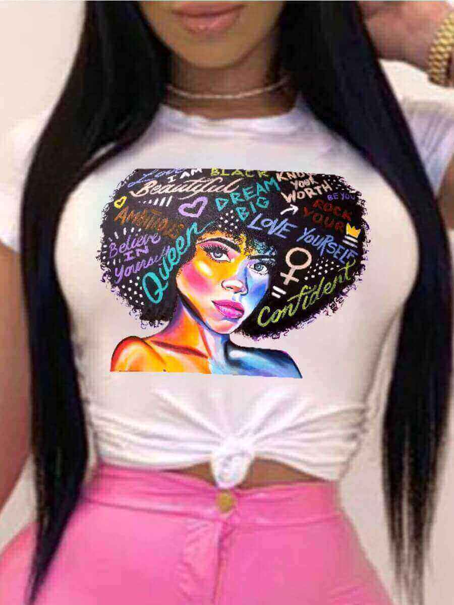 

Lovely Street O Neck Cartoon Print White T-shirt