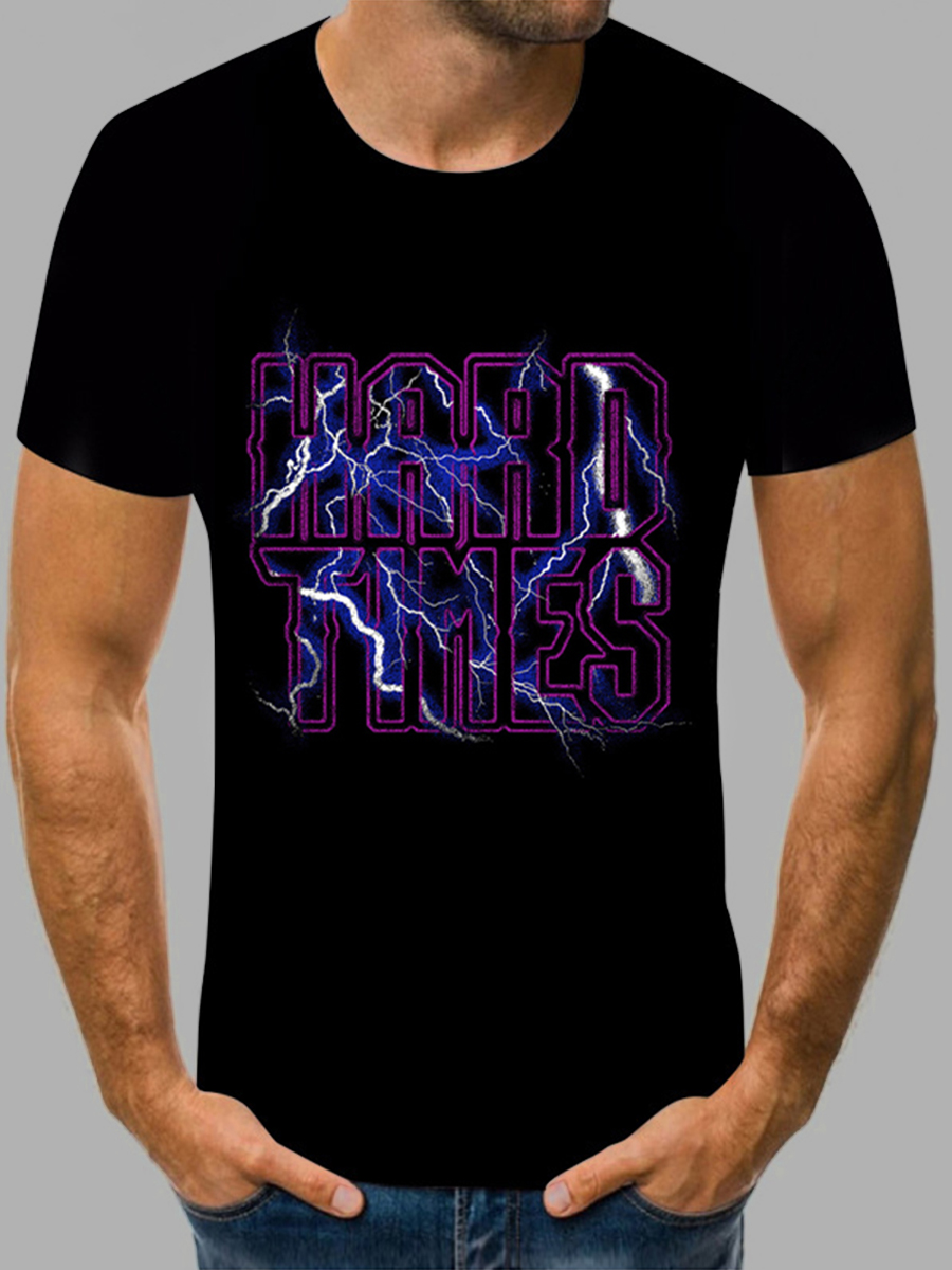 

LW Casual O Neck Letter Print Black Men T-shirt