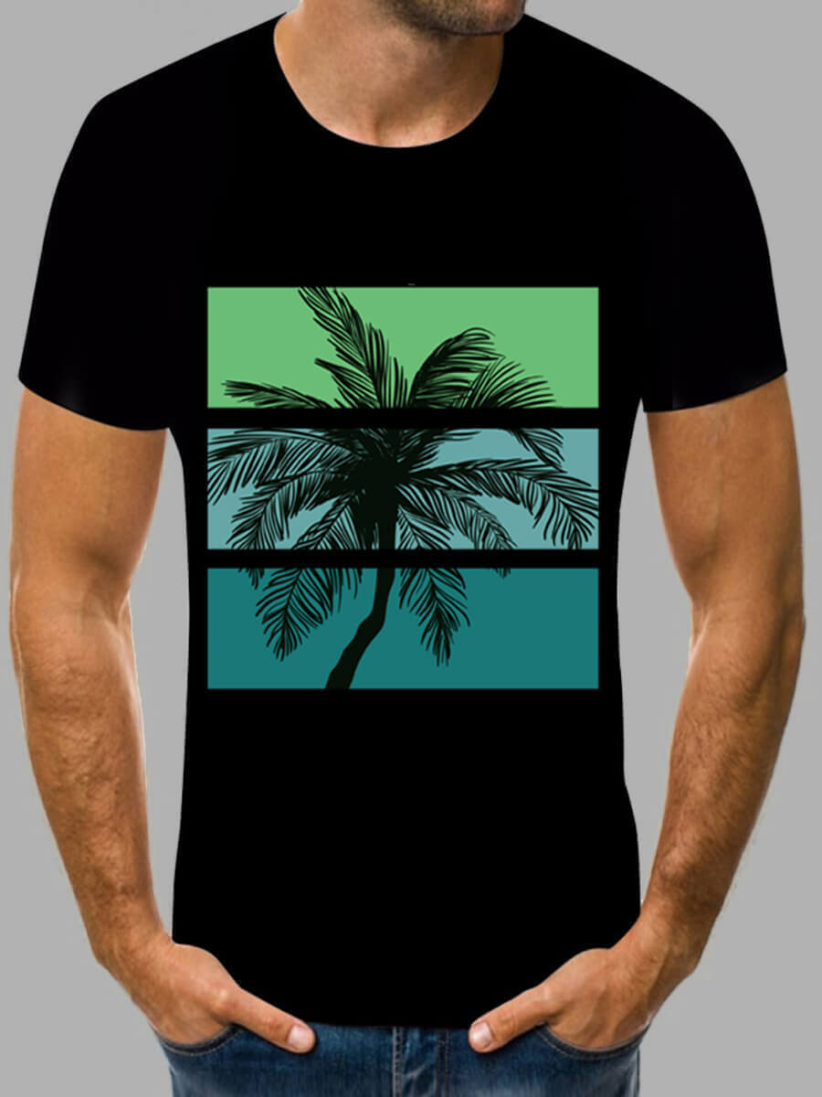 

Lovely Men Casual O Neck Tree Print Black T-shirt
