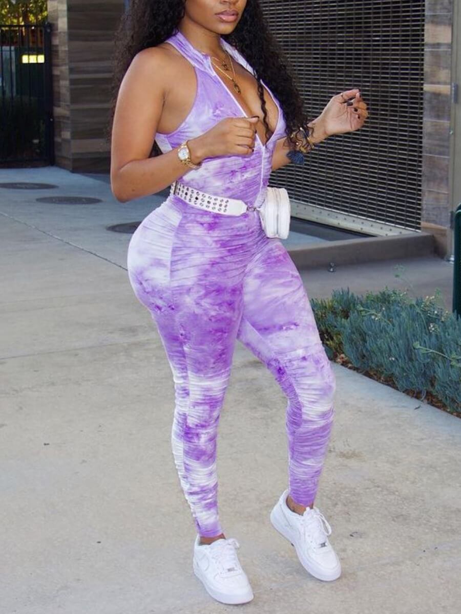 

Lovely Casual Tie-dye Skinny Purple One-piece Jumpsuit