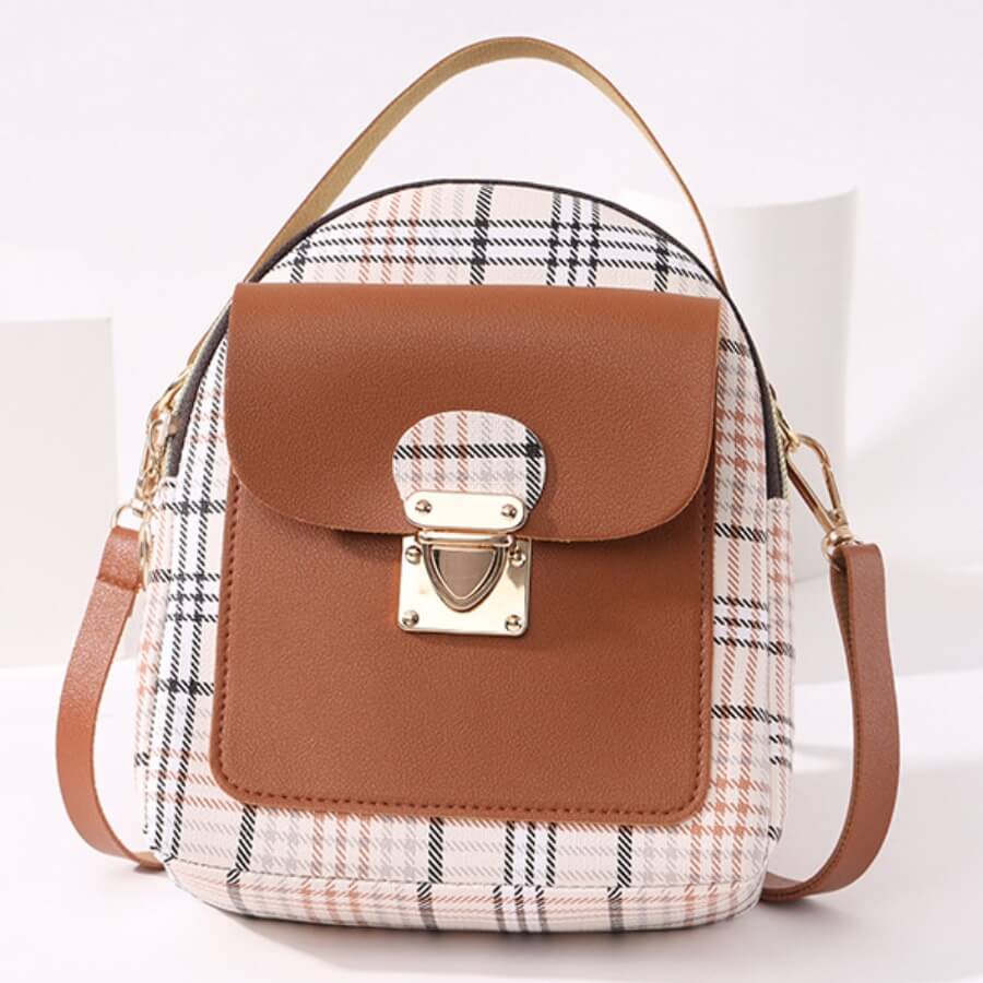 

LW Casual Plaid Print Patchwork Metal Accessories Decoration Brown Crossbody Bags