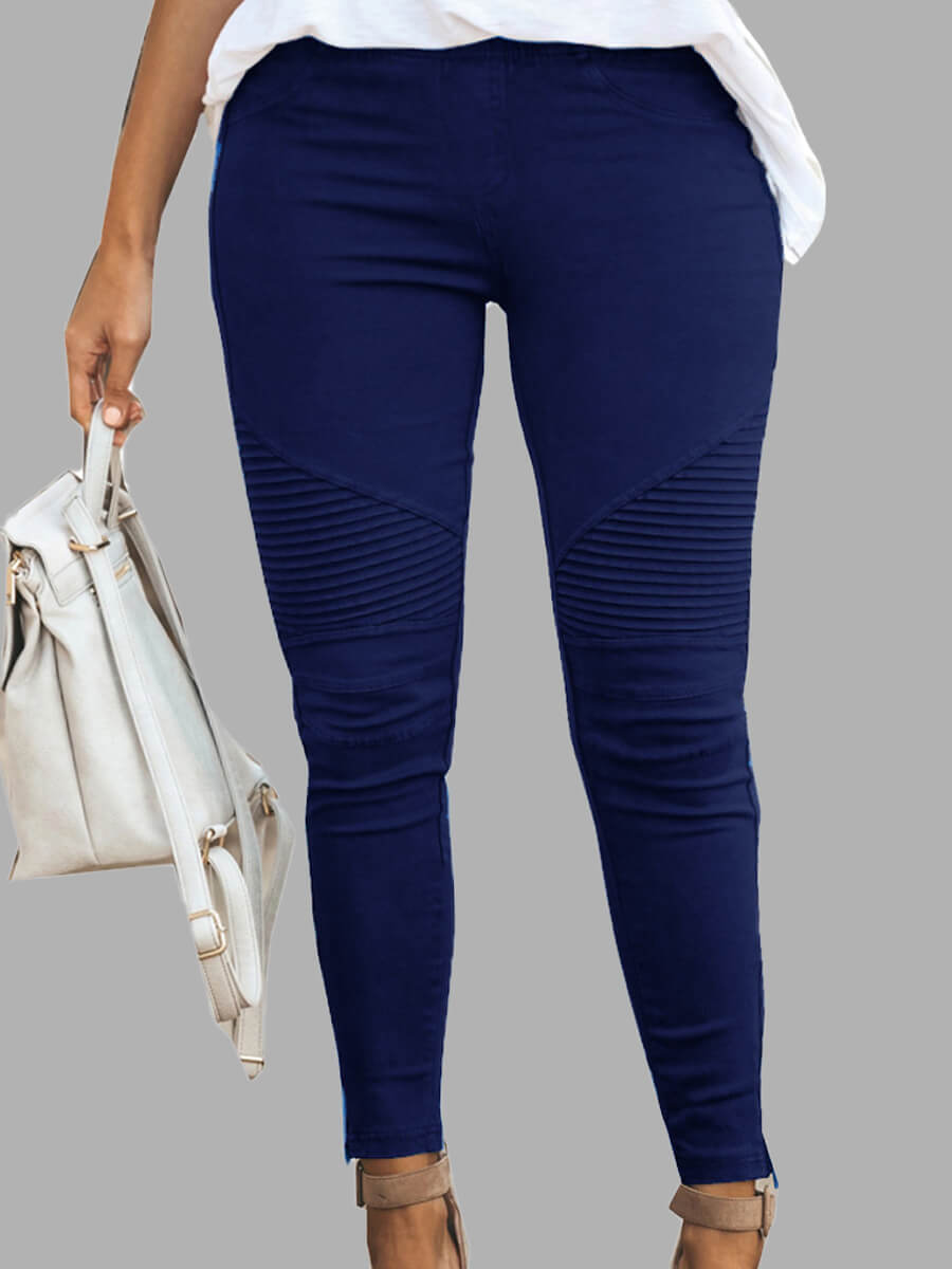 

Lovely Casual Mid Waist Skinny Dark Blue Plus Size Pants