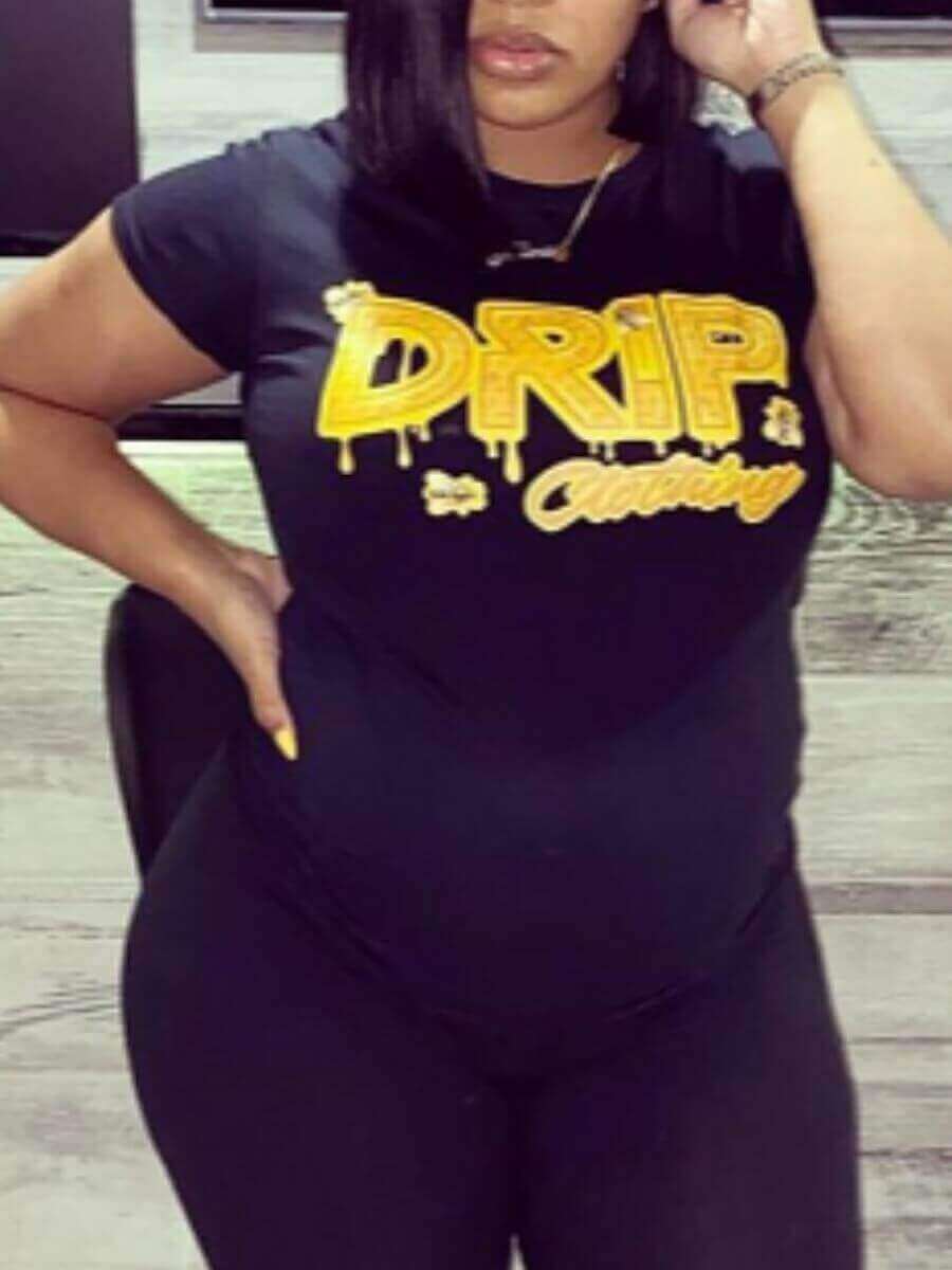 

Lovely Casual O Neck Letter Print Black T-shirt
