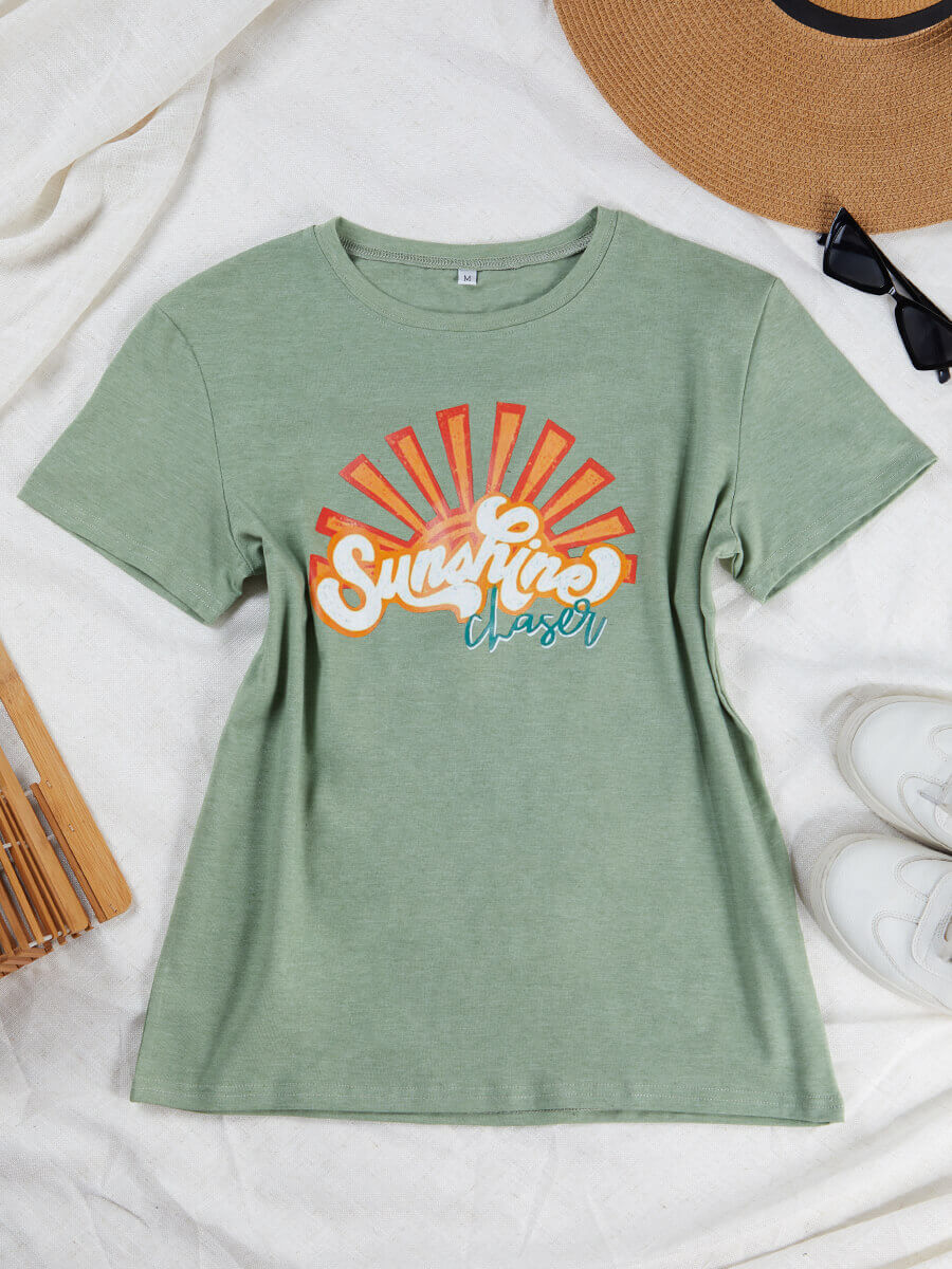 

Lovely Casual O Neck Letter Print Olive Plus Size T-shirt