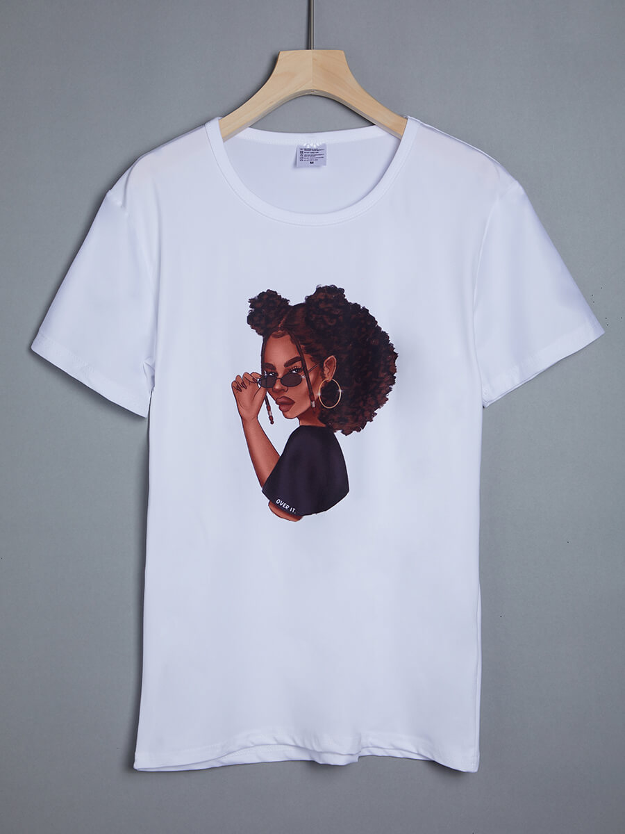 

Lovely Casual O Neck Graffiti Print White T-shirt