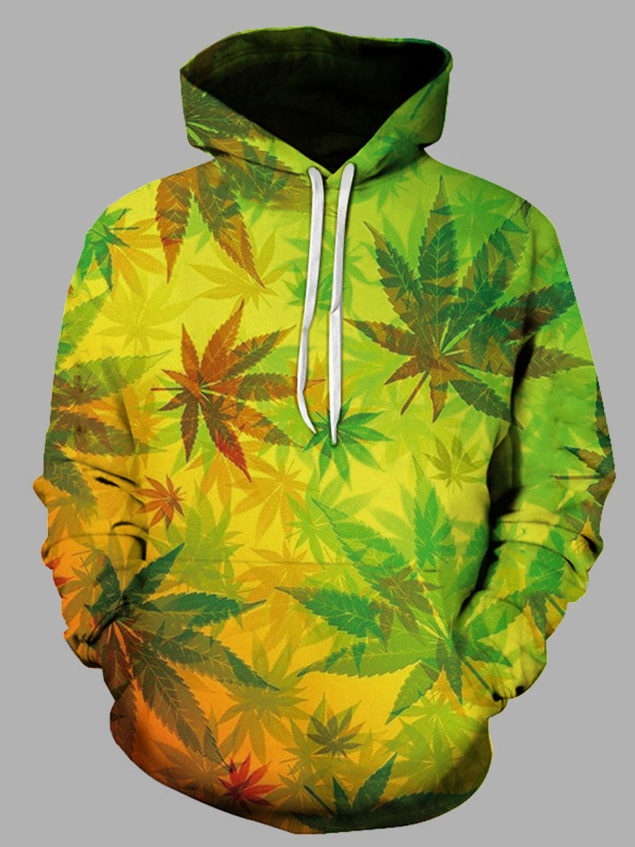

Lovely Casual Hooded Collar Leaf Print Multicolor Men Hoodie, Multi