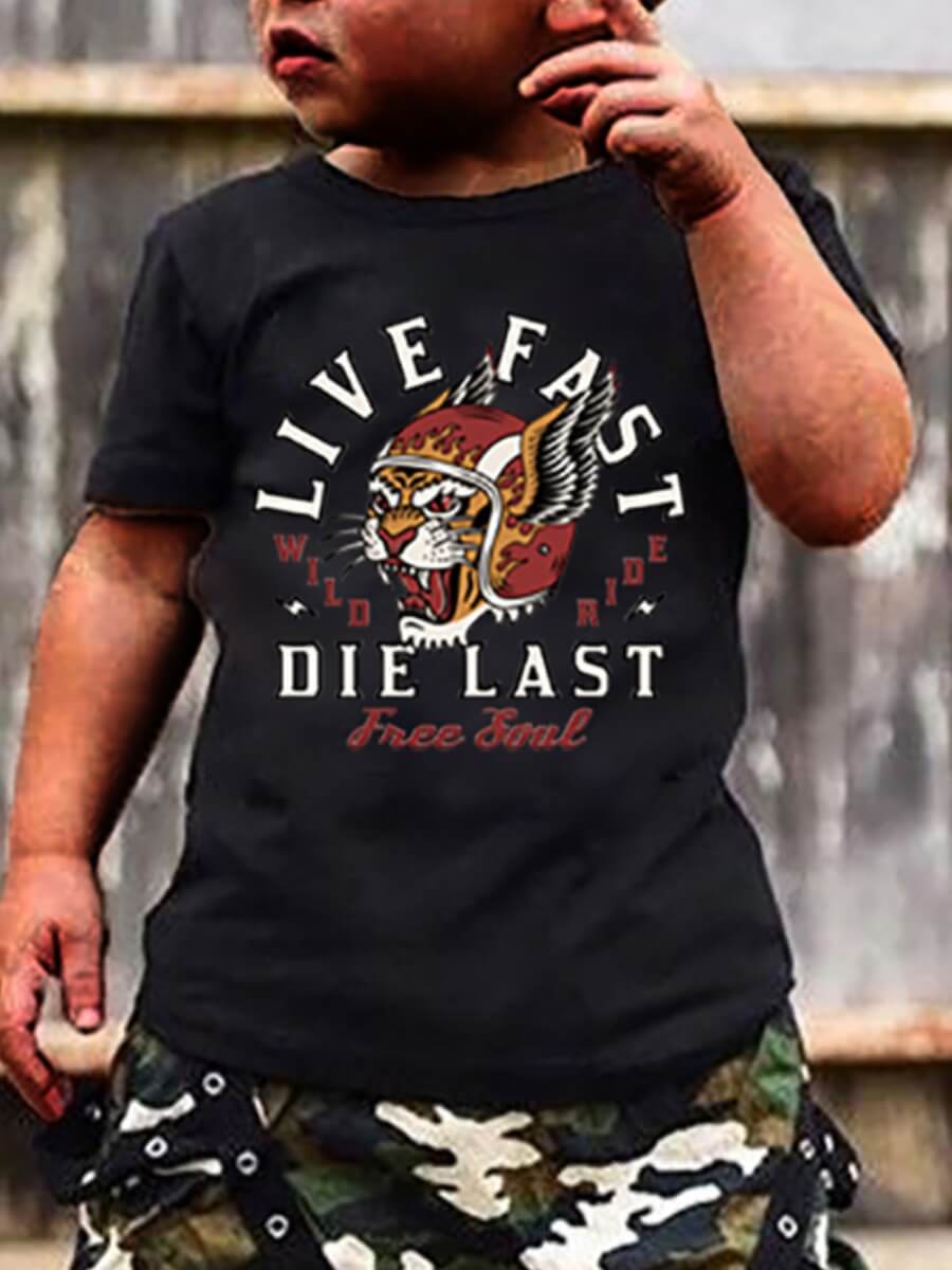 

Lovely Street O Neck Animal Letter Print Black Boy T-shirt