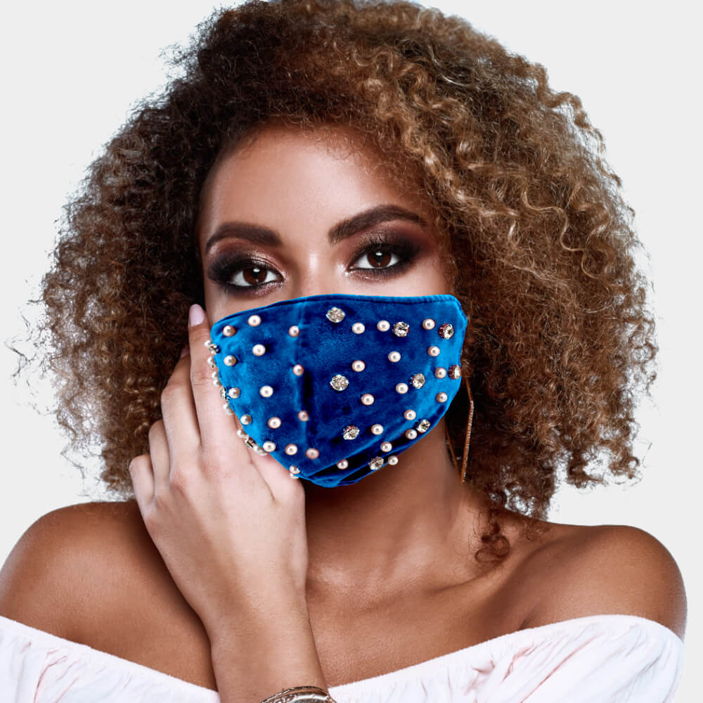 

Lovely Chic Pearl Decoration Blue Face Mask