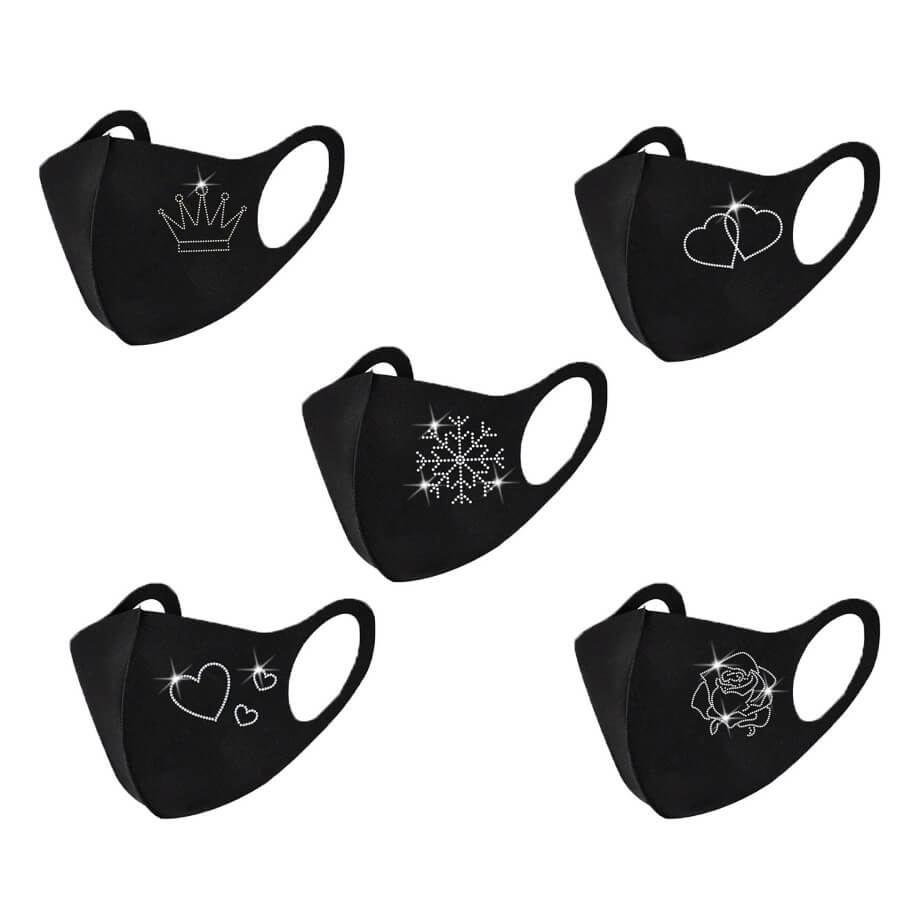 

Lovely Casual Sequined Carbon Black Face Mask (With Five