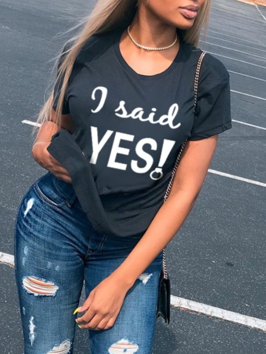 

LW I Said Yes Letter Print T-shirt, Black