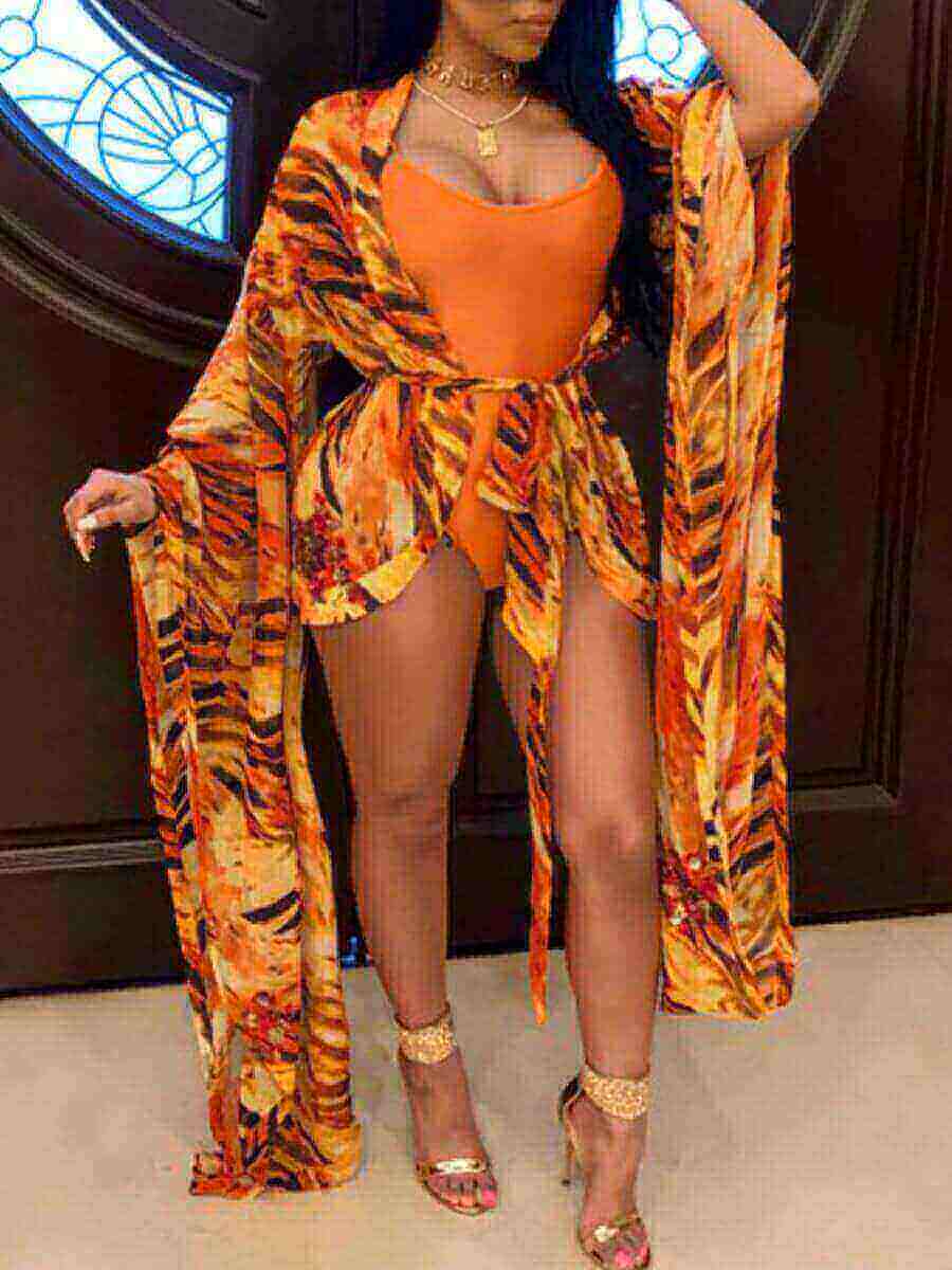 

Lovely Plus Size Casual Animal Print Jacinth One-piece Swimsuit(With Cover-up)