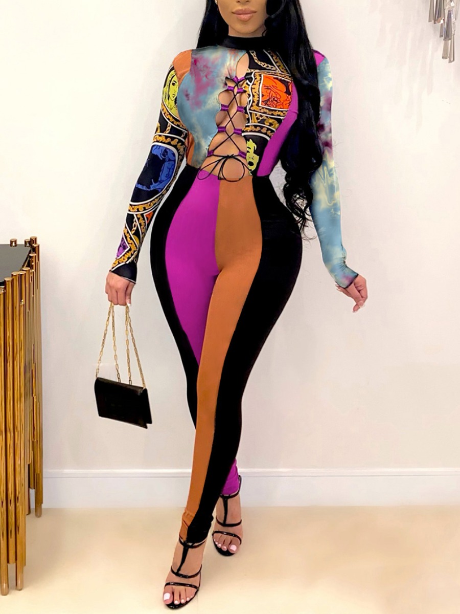 

Lovely Sexy Bandage Hollow-out Design Patchwork Black One-piece Jumpsuit