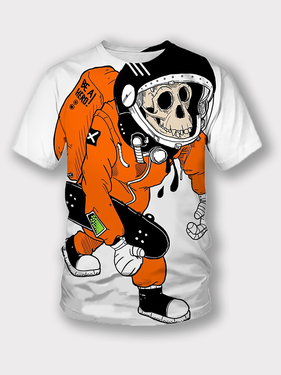 

Lovely Street Skull Print Patchwork White Boy T-shirt